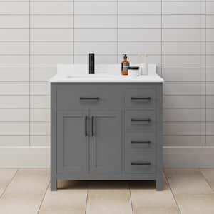 Beckett 36 in. W x 22 in. D x 35 in. H Single Sink Bathroom Vanity in Dark Gray with White Cultured Marble Top