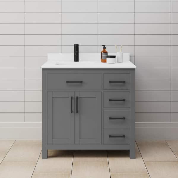 Beckett 36 in. W x 22 in. D x 35 in. H Single Sink Bathroom Vanity in Dark Gray with White Cultured Marble Top