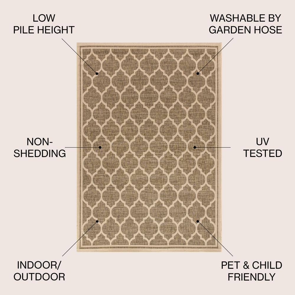 Trebol Moroccan Trellis Brown Beige 9' x 12' Indoor Outdoor Area Rug
