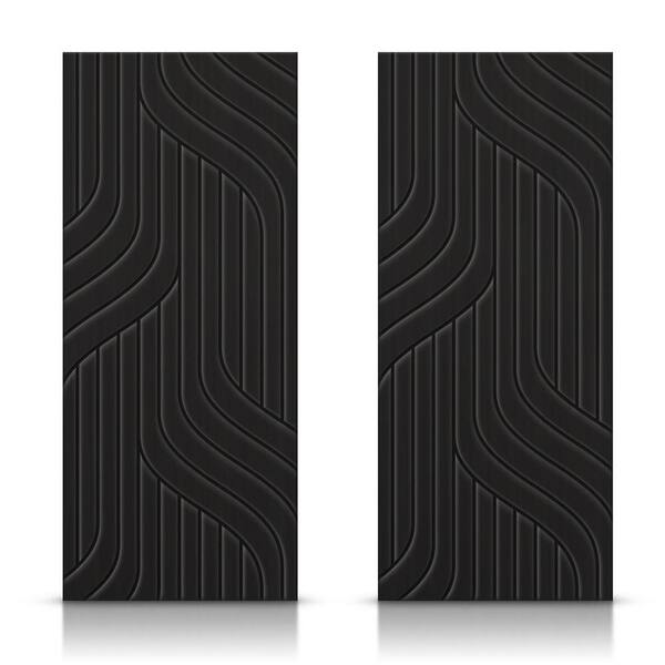 CALHOME 48 in. x 84 in. Hollow Core Black Painted Composite MDF Interior Double Closet Sliding Doors