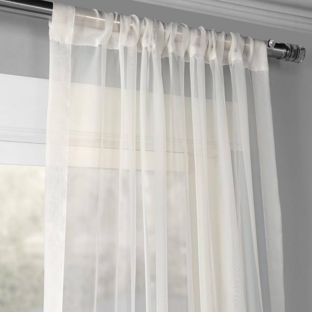 Off White Sheer Voile Rod Pocket Back Tab Curtains, 50 x 84 in