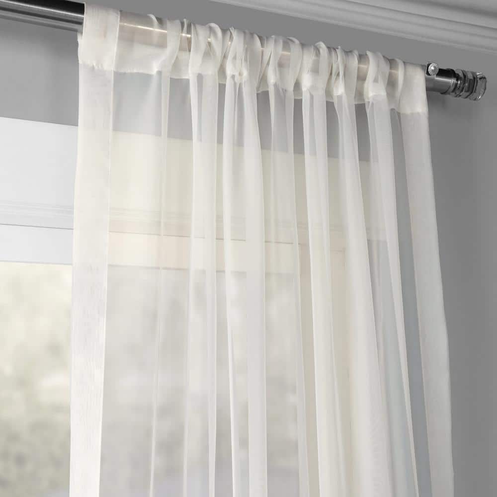 Off White Sheer Cotton Polyester 50x120 Inch Curtain Pair