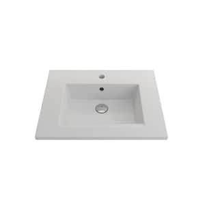Ravenna 24.5 in. 1-Hole Matte White Fireclay Rectangular Wall-Mounted Bathroom Sink with Overflow