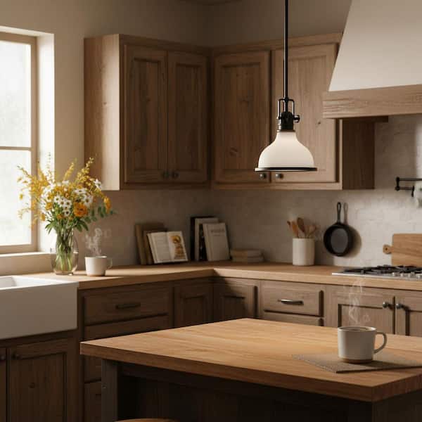 Hatteras Bay 1-Light Olde Bronze Vintage Industrial Shaded Kitchen Mini Pendant Hanging Light with Etched Glass