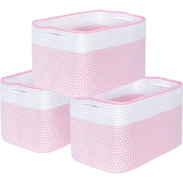 Unbranded Pink 15 in. x 10 in. Cotton Decorative Basket Set of 3