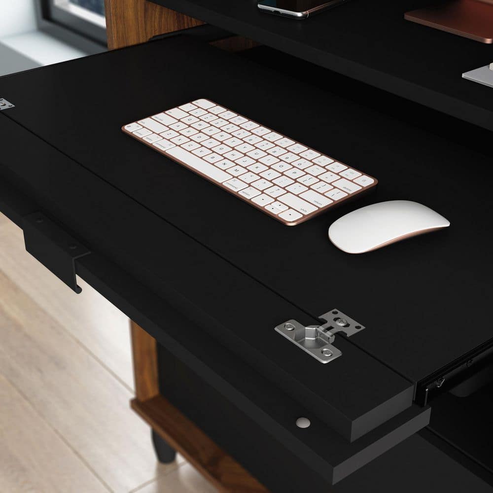 Grand Walnut and Black Multifunctional Computer Cabinet with Storage