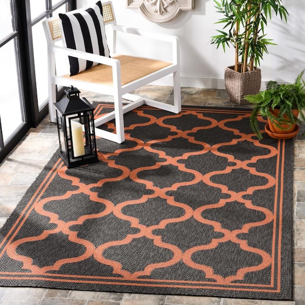 Bermuda Charcoal/Rust 8 ft. x 10 ft. Border Trellis Indoor/Outdoor Patio Area Rug