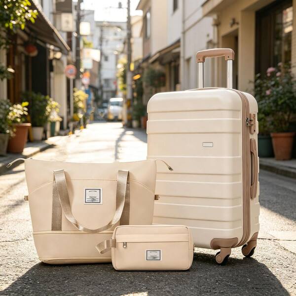 Merax 3-Piece Ivory and Golden ABS Hardshell Spinner 24 in