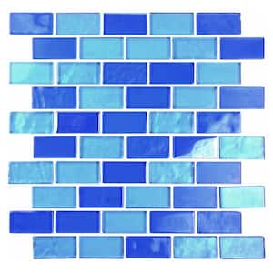 Landscape Horizon Blue 1 in. x 2 in. Brick Joint Mosaic Translucent Glass Wall Backsplash Pool Tile (18 sq. ft./Case)