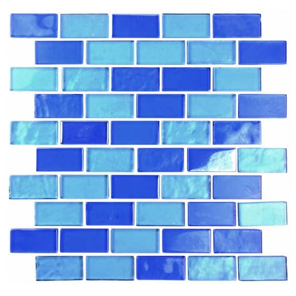 ABOLOS Landscape Horizon Blue 1 in. x 2 in. Brick Joint Mosaic Translucent Glass Wall Backsplash Pool Tile (18 sq. ft./Case)
