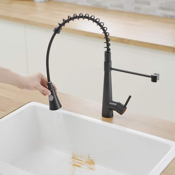 15.2 in. Single Handle 360° Spout Swivel Pull Down Sprayer Kitchen Faucet with Advanced Spray in Matte Black