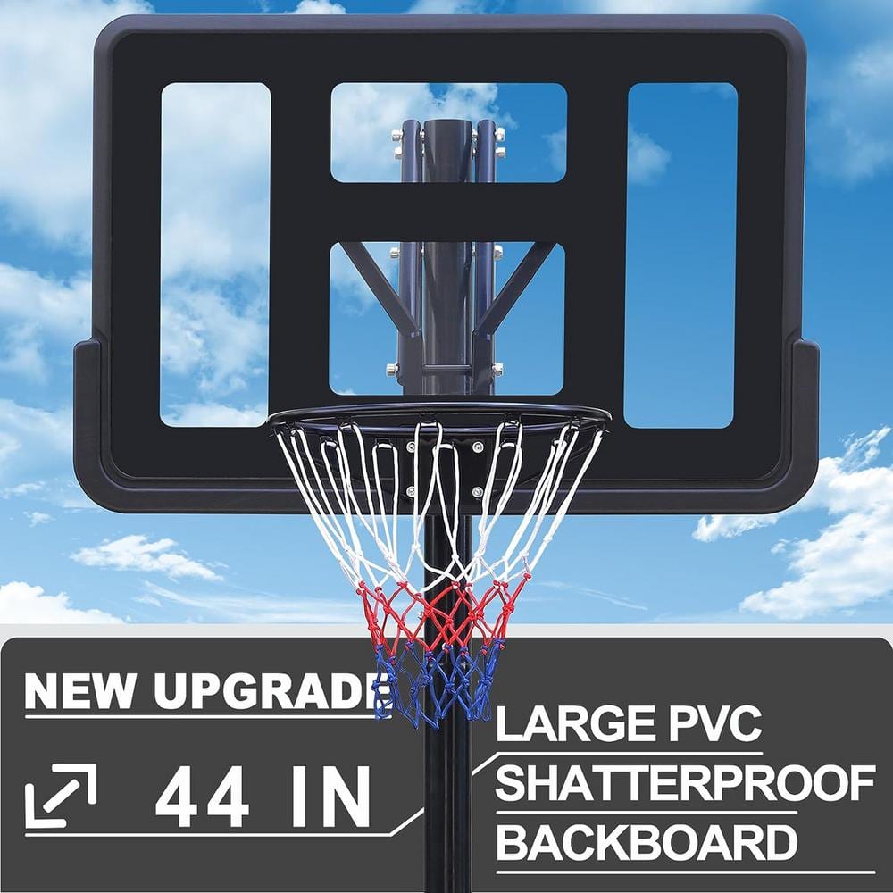 44" Black Polycarbonate Portable Basketball Hoop System