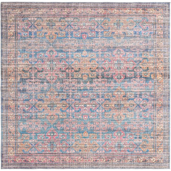 Unique Loom Nostalgia Bliss Antique Blue 8 ft. Square Machine Washable Area Rug