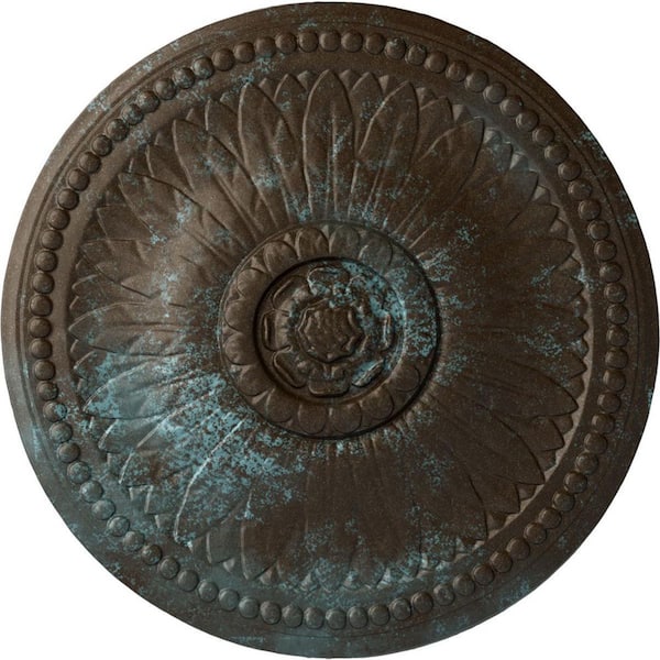 Ekena Millwork 18-1/8" x 3/4" Bailey Urethane Ceiling Medallion (Fits Canopies upto 4") Hand-Painted Bronze Blue Patina