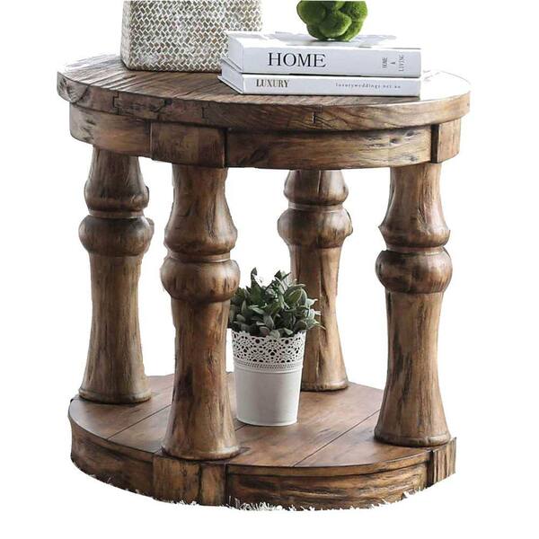 Benjara 25 in. Brown Round Wood End Table with Pedestal Base BM208118 The Home Depot