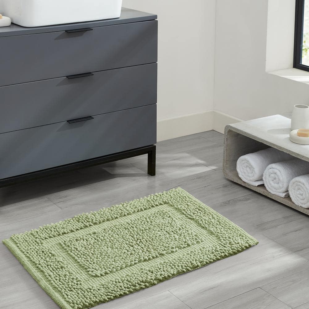 Sage Green Cotton Chenille Non-Slip Bath Mat 17" x 24"
