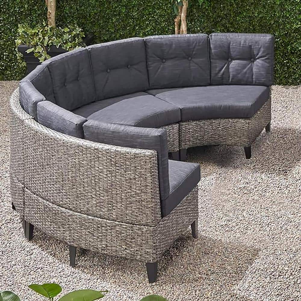 Outdoor Grey 4-Piece Metal Patio Conversation Sectional Seating Set with Cu