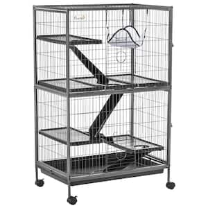 4 Tier Steel Plastic Small Animal Cage Pet Kit with Wheels Brakes hammock Removable Tray - 32 in. L