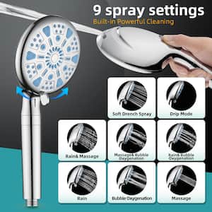 High Pressure 4.92 in. 9-Spray Patterns Wall Mount Handheld Shower Head with Bult-In Power Wash 1.8 GPM in Chrome