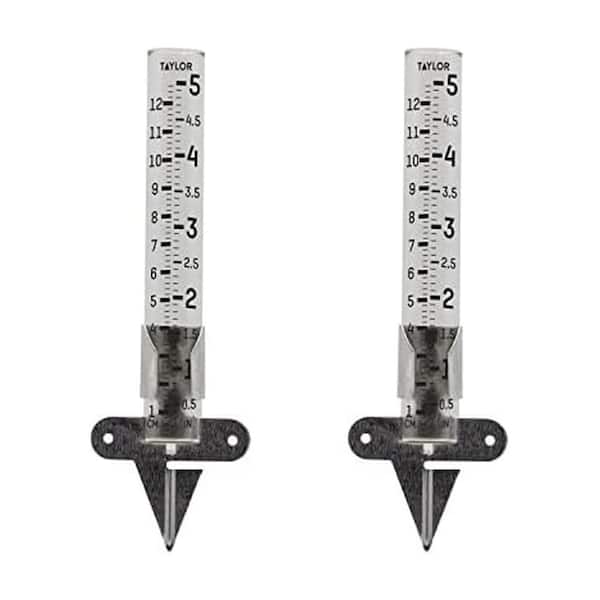 5 Inch Glass Rain Gauge Set with Metal Ground Spike, Easy-Read Increments, Weather Resistant, 2 Pack