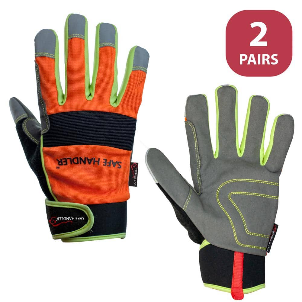 Safe Handler Blue/Black, L/X-Large, Super Grip Palm Gloves, Non-Slip Texture, Hook and Loop Wrist Strap (2-Pairs)