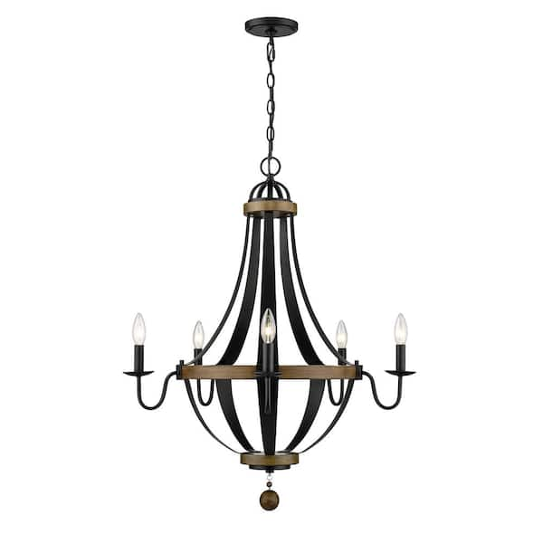 Millennium Lighting 28 in. 5-Light Matte Black/Wood Tone Chandelier