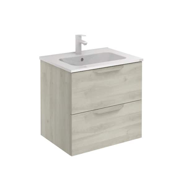 null Urban 24 in. W x 18 in. D Bath Vanity Two Drawers in Nature White with Vanity Top in White with White Basin