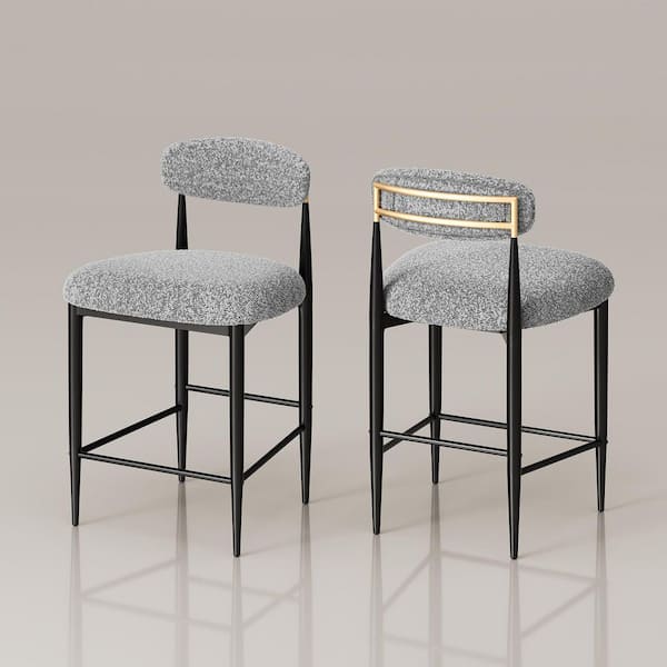 26 in. Gray Boucle Counter Height Bar Stool Set of 2, Dining Room Armless Chair Barstools for Kitchen Island