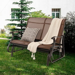 2-Person Patio Swing Glider Loveseat Rocking Chair High Back Deck Metal Outdoor Bench