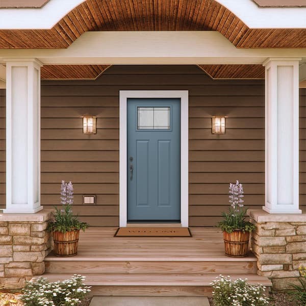 36 in. x 80 in. Right-Hand Craftsman Ballantyne Decorative Glass Colony Steel Prehung Front Door