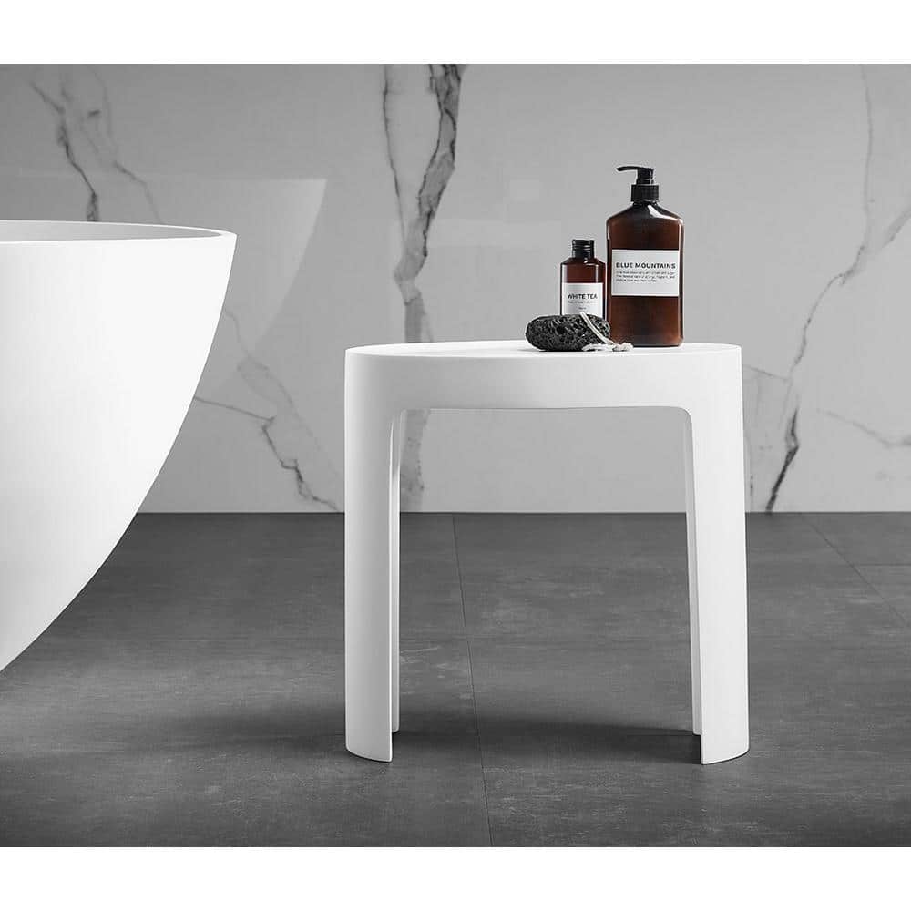 White Matte Solid Surface Resin Bathroom Shower Stool