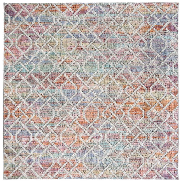 Provance 7 ft. x 7 ft. Cream/Orange Abstract Trellis Square Area Rug