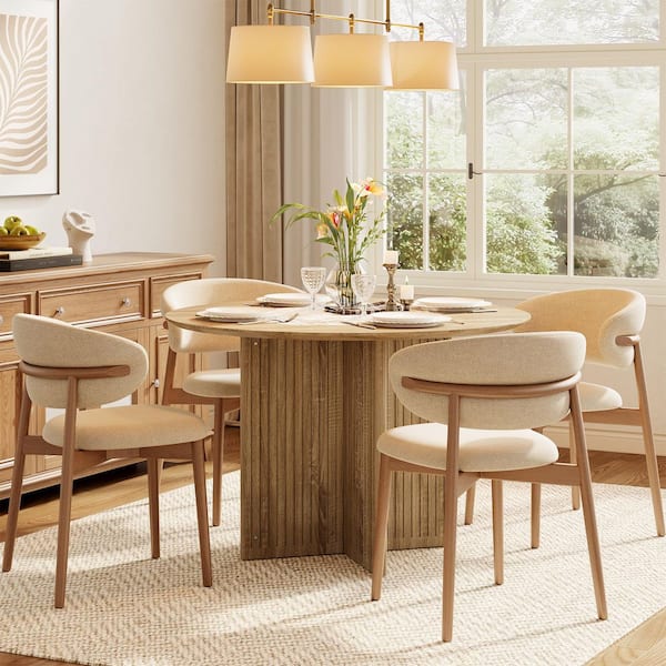 Roesler Brown Wood 39 in. W Pedestal Round Dining Table Seats 4, Farmhouse Kitchen Table Dinner Furniture for Home