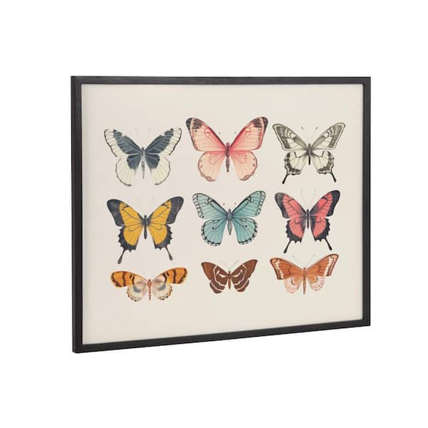 Kate and Laurel Gallery Vintage Style Muted Pastel Butterflies II by The Creative Bunch Studio Black Framed Art Print 20 in. x 16 in.