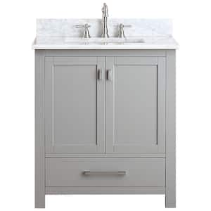 Modero 31 in. W x 22 in. D x 35 in. H Vanity in Chilled Gray with Marble Vanity Top in Carrera White and White Basin