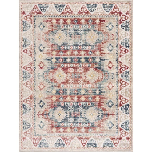 HAUTELOOM Bindi Blue Light Rose 5 ft. x 7 ft. Area Rug