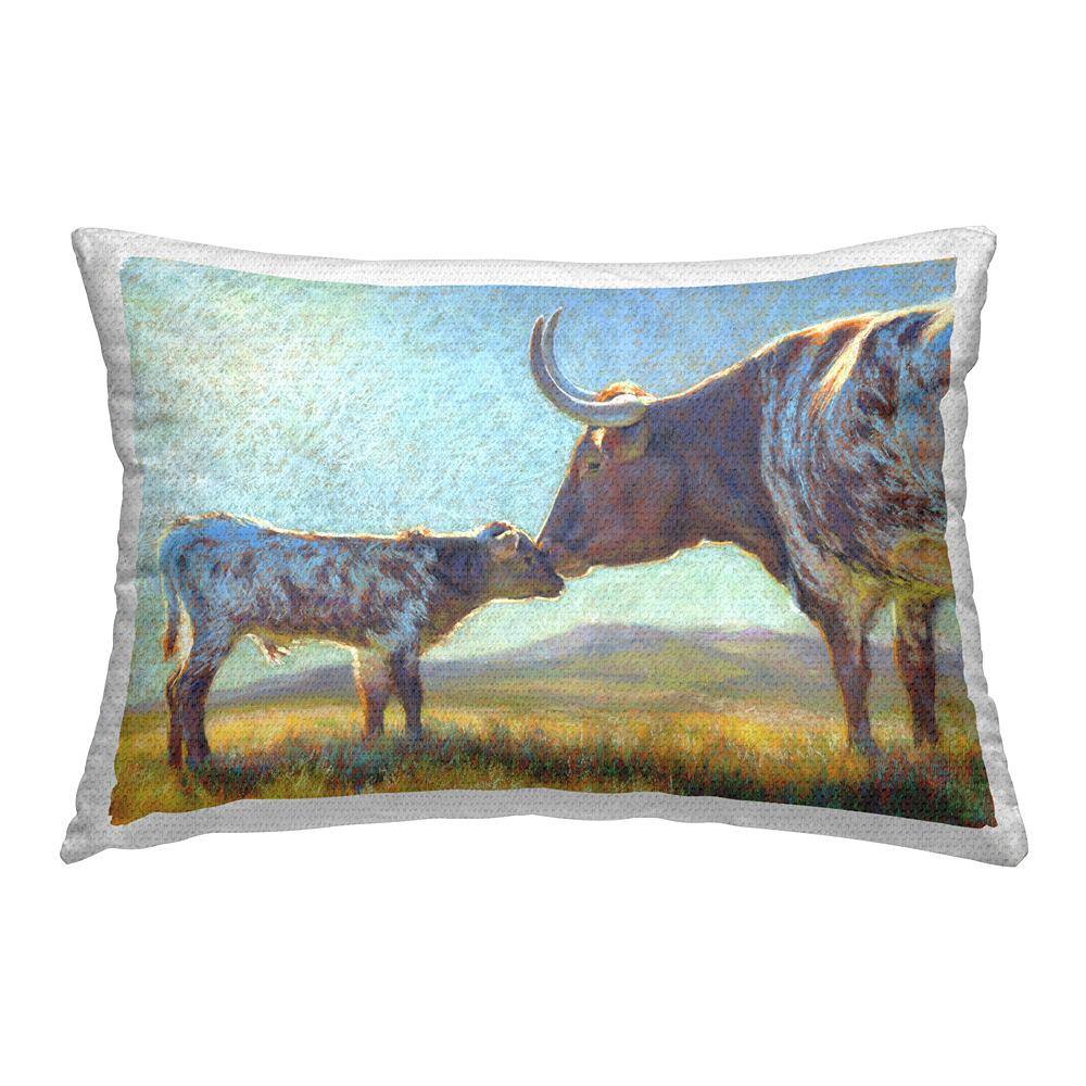 Longhorn Cow and Baby Blue Rectangular Outdoor Throw Pillow price history on PriceWatchPro