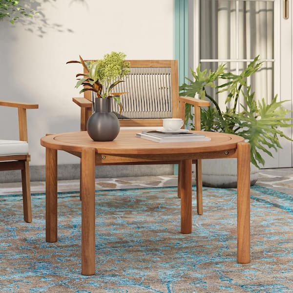 LuxenHome 31.9 in. Natural Solid Wood Round Outdoor Coffee
