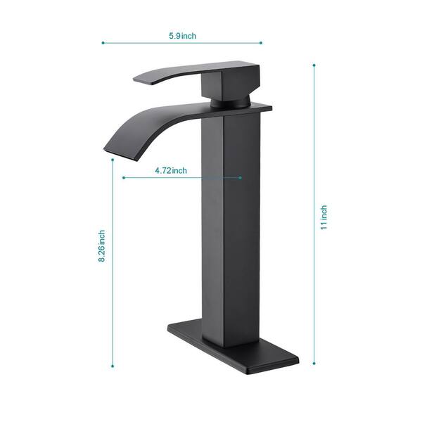 Lukvuzo Matte Black Waterfall Spout Single Handle Bathroom Faucet