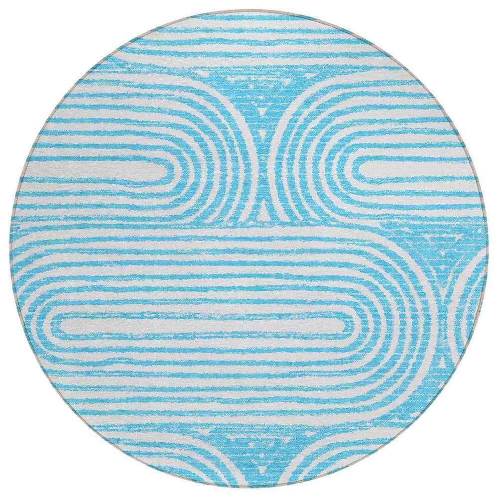 Teal 8 ft. Round Woven Abstract Round Indoor/Outdoor Area Rug price history on PriceWatchPro