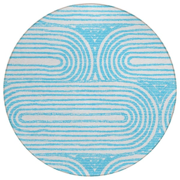 8' Round Teal Geometric Pattern Indoor Outdoor Area Rug 8' Round Teal Geometric Pattern Indoor Outdoor Area Rug