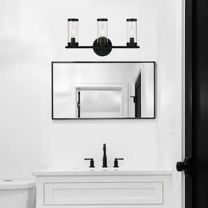 Fillmore 16.5 in. 3-Light Black Bathroom Vanity Light Fixture with Clear Glass Shades
