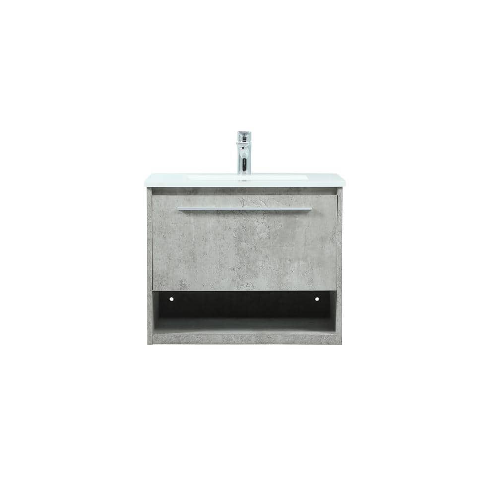 Timeless Home 24 in. W Single Bath Vanity in Concrete Grey with Quartz Vanity Top in Ivory with White Basin