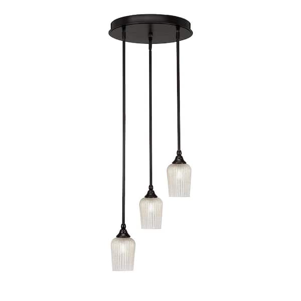 Unbranded Villa 60-Watt in. 3 Light Espresso Stem Pendant Light with 5 in. Silver Textured Glass Shade, No bulbs included