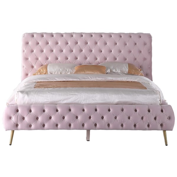 Best Master Furniture Janine Pink Tufted Velvet California King Platform Bed