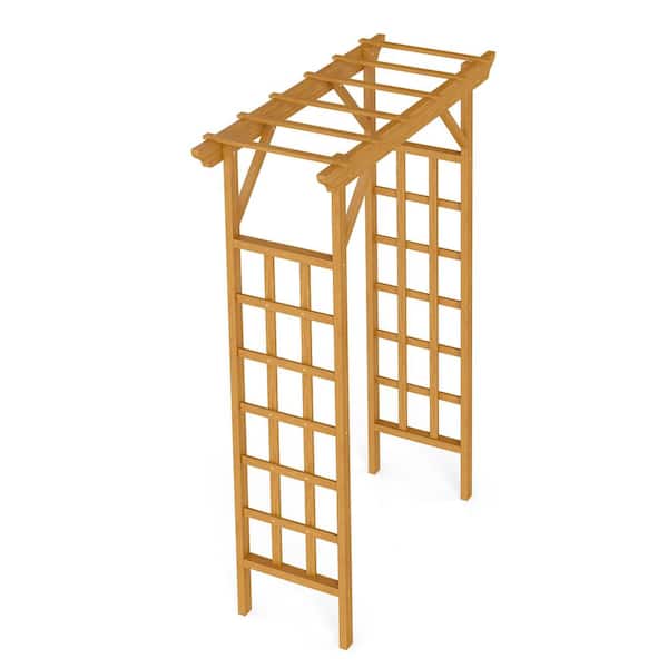 1-Piece Light Brown Solid Wood Wooden Arbor, Wedding Arch for Ceremony, Wood Trellis for Plant Climbing, for Backyard