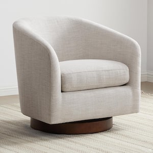 Nereus Ivory Fabric Swivel Accent Arm Chair with Arms and Wood Base