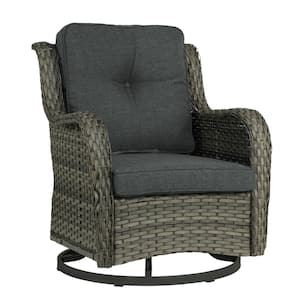 Wicker Rattan Taupe Patio Outdoor Rocking Chair Swivel with Dark Gray Cushions (Set of 1)