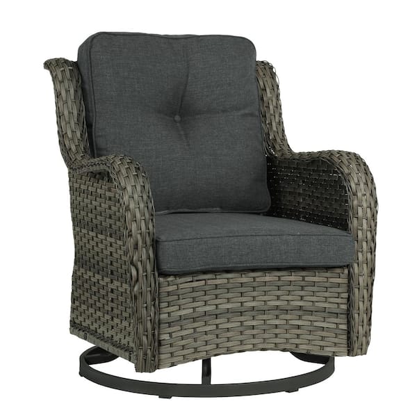Uixe Wicker Rattan Taupe Patio Outdoor Rocking Chair Swivel with Dark Gray Cushions (Set of 1)