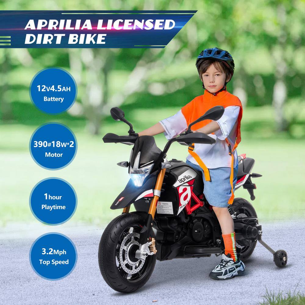 Red 12V Kids Electric Ride-On Motorcycle with Training Wheels
